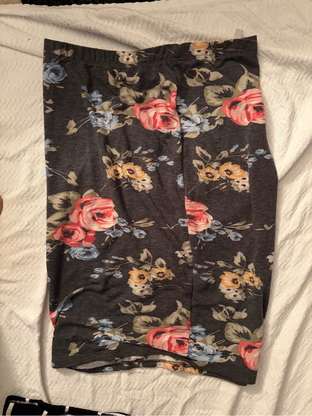 Acting Pro Floral Pencil Skirt - Charcoal with Pink, Blue & Yellow Roses